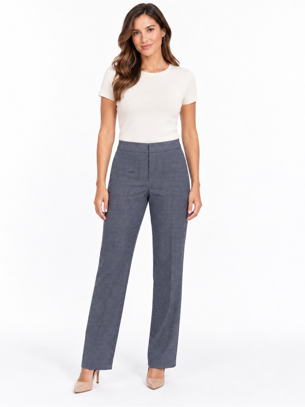 Elie Tahari 6 Navy Micro Check Cotton Straight Leg Fully Lined Trousers Workwear